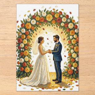 Romantic Wedding Arch Golden Roses Couple Acrylic Invitations