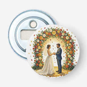Romantic Wedding Arch Golden Roses Couple Bottle Opener