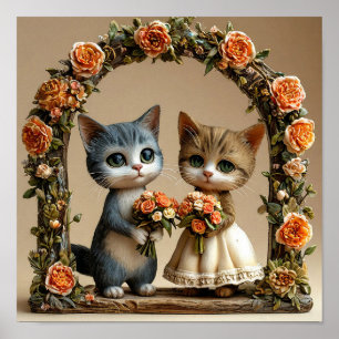 Romantic Wedding Arch with Adorable Kittens 💍🐾 Poster