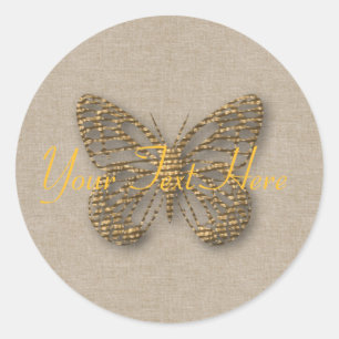Romantic Wedding Baby Shower Golden Butterfly Classic Round Sticker