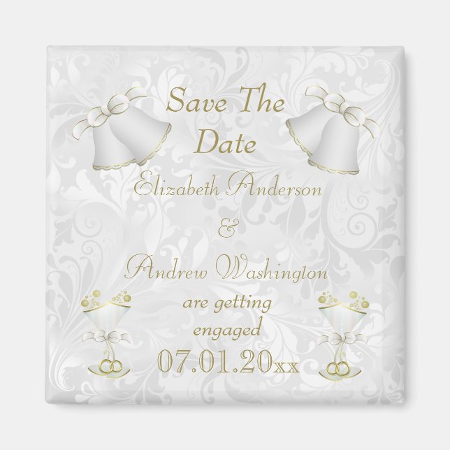 Romantic Wedding Bells & Champagne Flutes Magnet (Front)