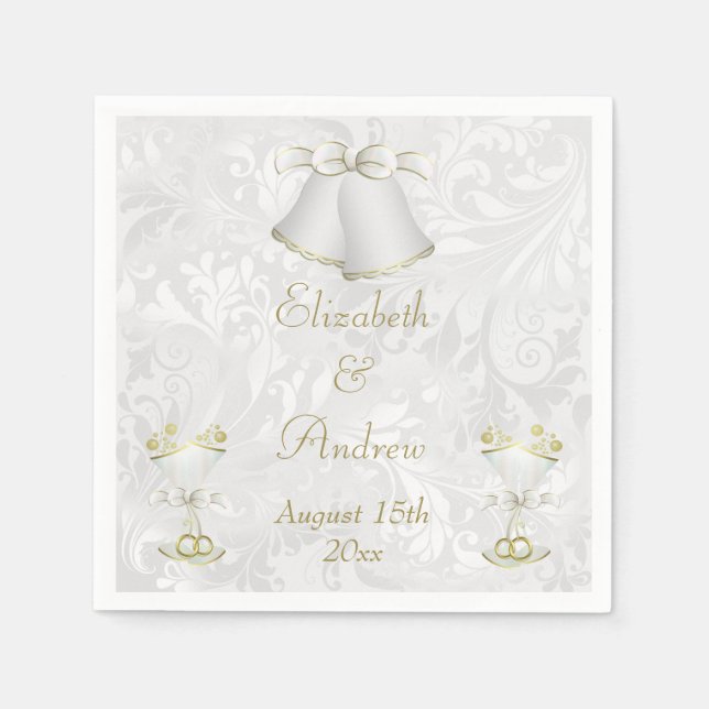 Romantic Wedding Bells & Champagne Flutes Napkin (Front)