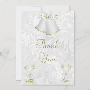 Romantic Wedding Bells & Champagne Flutes Thank You Card