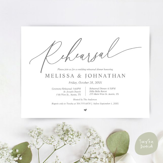 Romantic Wedding Ceremony and Dinner Rehearsal  Invitation (Romantic Wedding Ceremony and Dinner Rehearsal Invitation Card, PDF, Dark Grey)