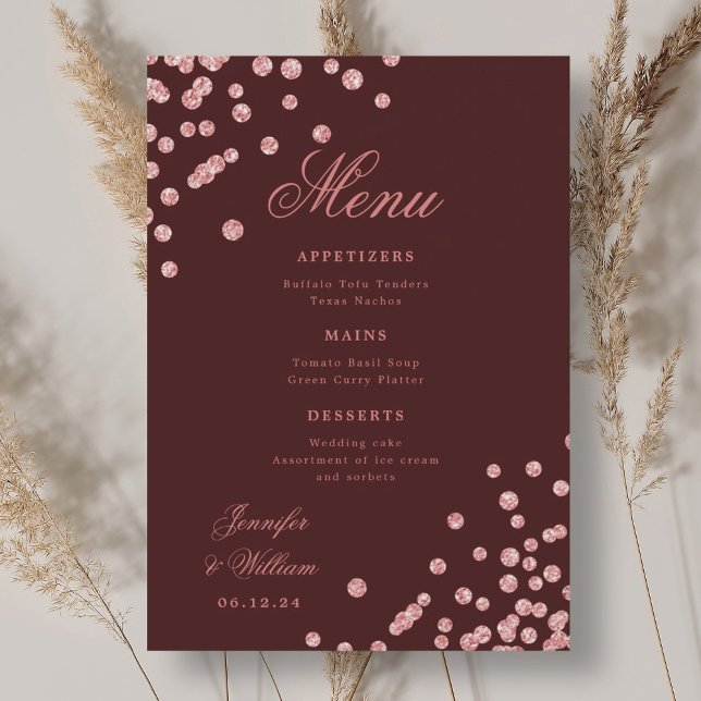 Romantic Wedding Confetti Rose Gold Burgundy Menu (Romantic Wedding Confetti Rose Gold Burgundy Menu)