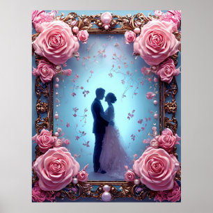 Romantic wedding Couple in Elegant Frame Poster