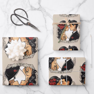 Romantic wedding couple in love wrapping paper sheet