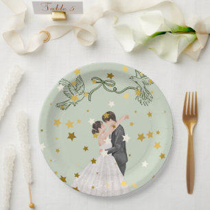 Romantic Wedding Couple Plate Design Elegant Bri