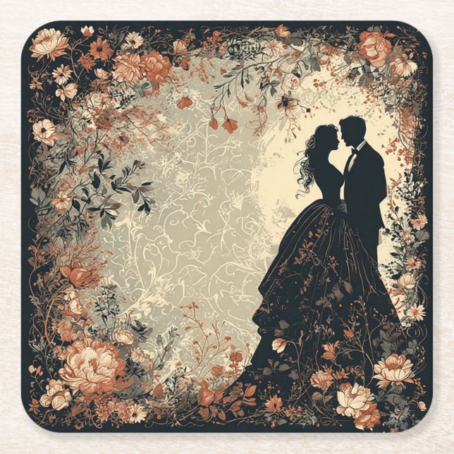 Romantic Wedding Couple Square Paper Coaster (Front)