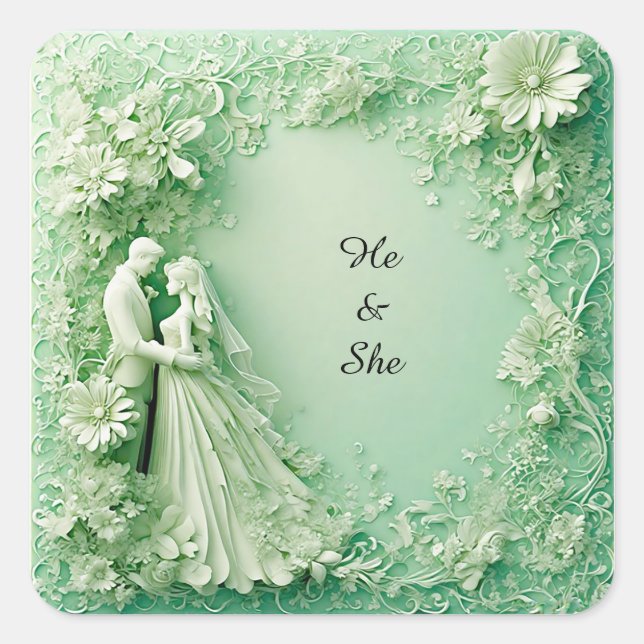 Romantic Wedding Couple Square Sticker (Front)