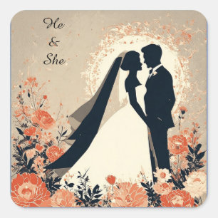 Romantic Wedding Couple Square Sticker