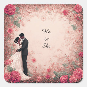 Romantic Wedding Couple Square Sticker