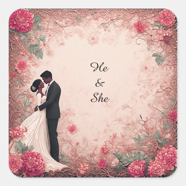 Romantic Wedding Couple Square Sticker (Front)
