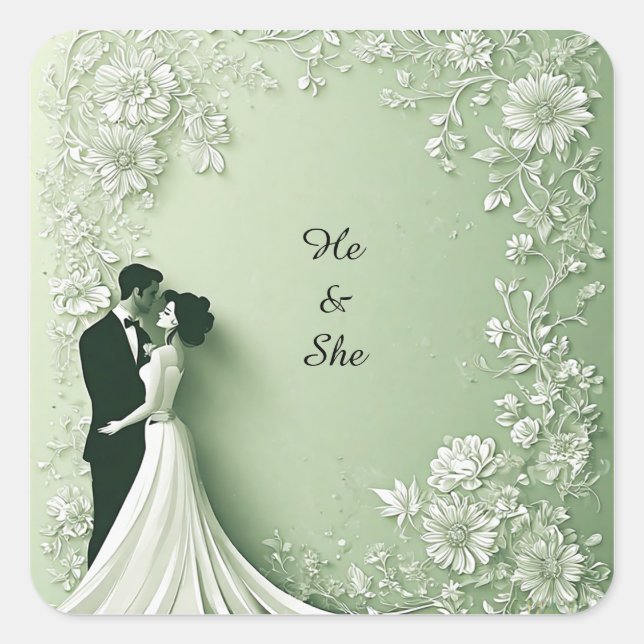 Romantic Wedding Couple Square Sticker (Front)