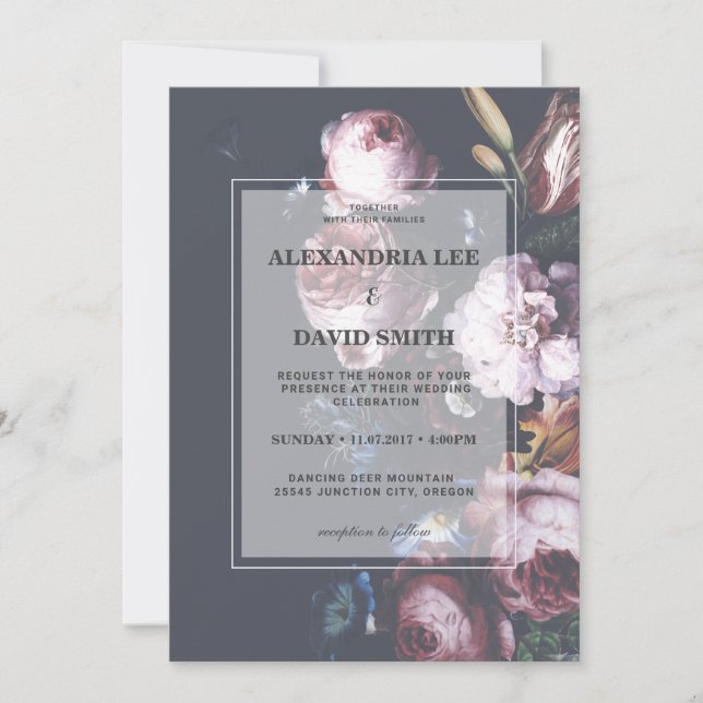 Romantic Wedding Dark Black Moody Pink Florals 2 Invitation (Front)