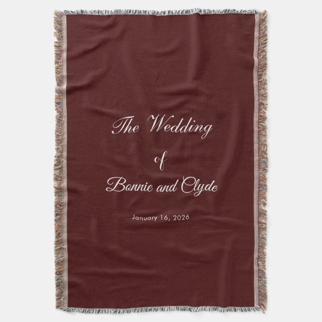 Romantic Wedding Day Celebration Burnt Maroon Throw Blanket (Front Vertical)