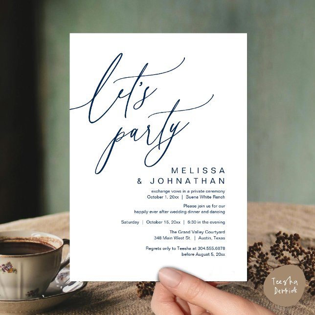 Romantic Wedding Dinner Dancing, Let's Party Invitation (Let's Party, Romantic Charm Wedding Dinner Dancing Lunch Brunch Invitation Card PDF Navy Blue)