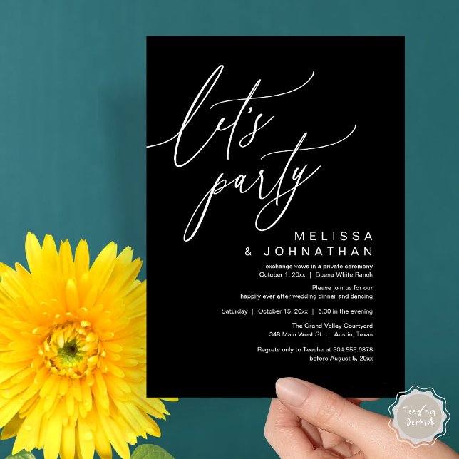 Romantic Wedding Dinner Dancing, Let's Party Invitation (Let's Party, Romantic Charm Wedding Dinner Dancing Lunch Brunch Invitation Card PDF Classy Black )
