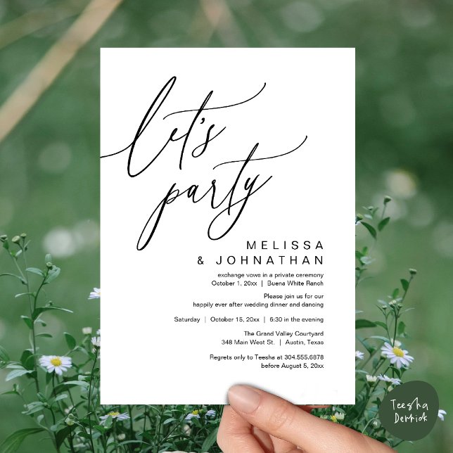 Romantic Wedding Dinner Dancing, Let's Party Invitation (Let's Party, Romantic Charm Wedding Dinner Dancing Lunch Brunch Invitation Card PDF White Black)