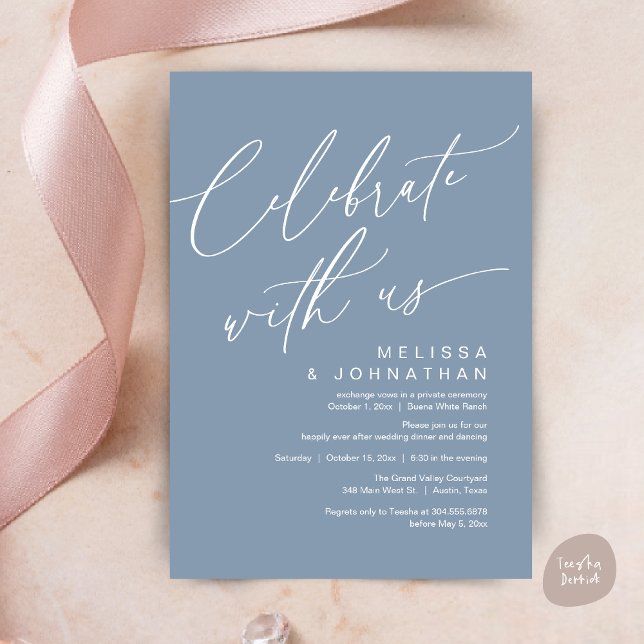 Romantic Wedding Dinner Party, Celebrate with us Invitation (Romantic Wedding Dinner Party, Celebrate with us Lunch Brunch Modern Invites Card  PDF Dusty Blue)