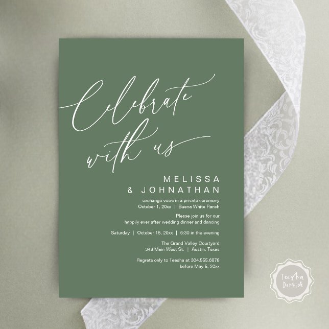 Romantic Wedding Dinner Party, Celebrate with us Invitation (Romantic Wedding Dinner Party, Celebrate with us Lunch Brunch Modern Invites Card  PDF Sage Green)