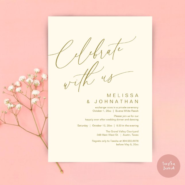 Romantic Wedding Dinner Party, Celebrate with us Invitation (Romantic Wedding Dinner Party, Celebrate with us Lunch Brunch Modern Invites Card  PDF Yellow Gold)