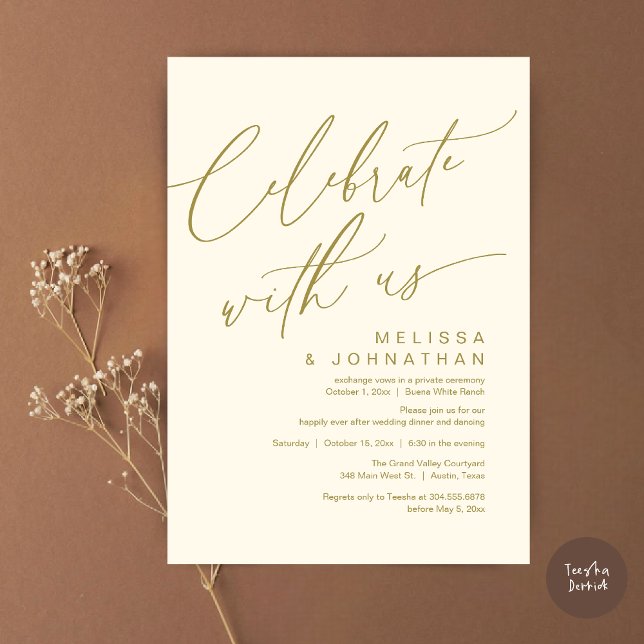Romantic Wedding Dinner Party, Celebrate with us Invitation (Romantic Wedding Dinner Party, Celebrate with us Lunch Brunch Modern Invites Card  PDF Yellow Gold)