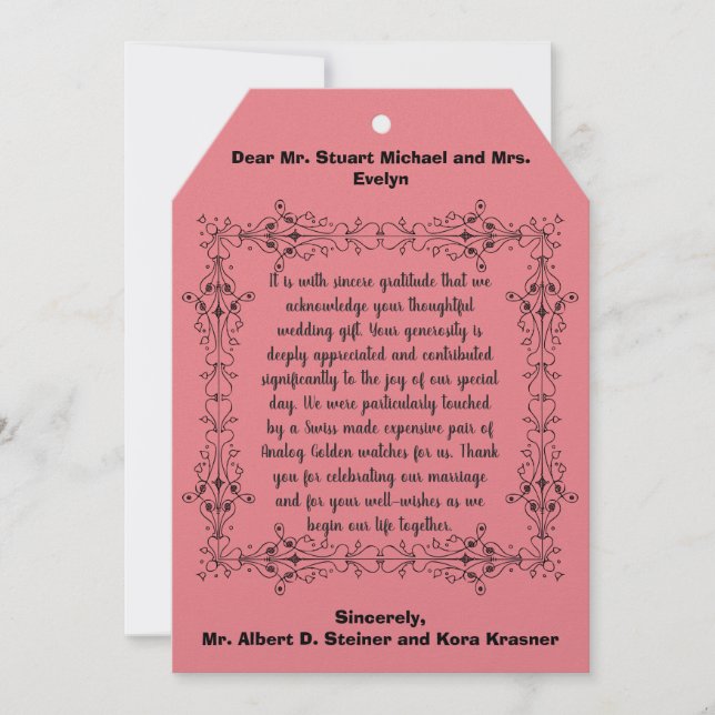 Romantic Wedding Flat Thank You Card | Personalise (Front)