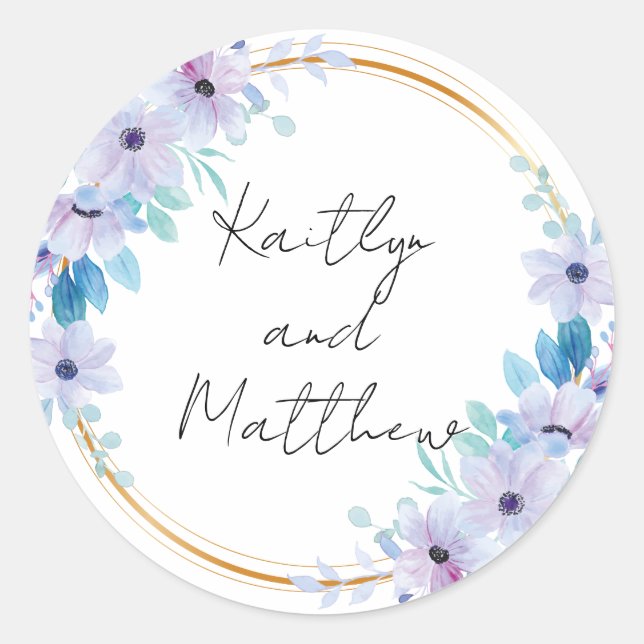 Romantic Wedding Floral  Classic Round Sticker (Front)