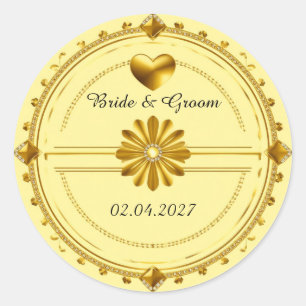 💗 Romantic Wedding Gold Heart Theme ✨ Classic Round Sticker
