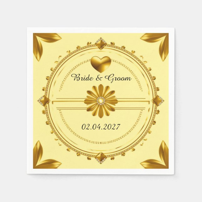 💗 Romantic Wedding Gold Heart Theme ✨ Napkin (Front)