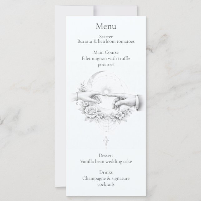 Romantic Wedding Hands Minimalist Design Menu Card (Front)