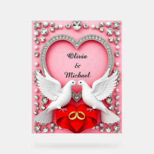 Romantic Wedding Heart Frame with Doves Acrylic Sign