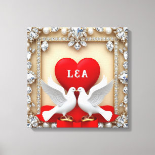 Romantic Wedding Heart Frame with Doves Canvas Print
