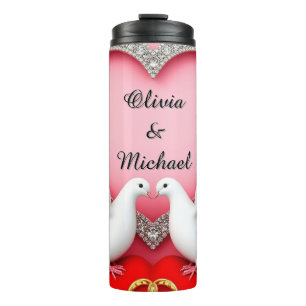 Romantic Wedding Heart Frame with Doves Thermal Tumbler