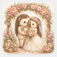 Romantic Wedding Hedgehogs Watercolor Art