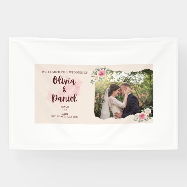 Romantic Wedding Invitation Banner – Pink Watercol (Horizontal)