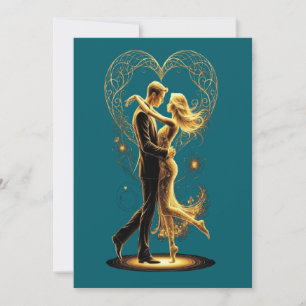Romantic wedding invitation featuring a dancing co