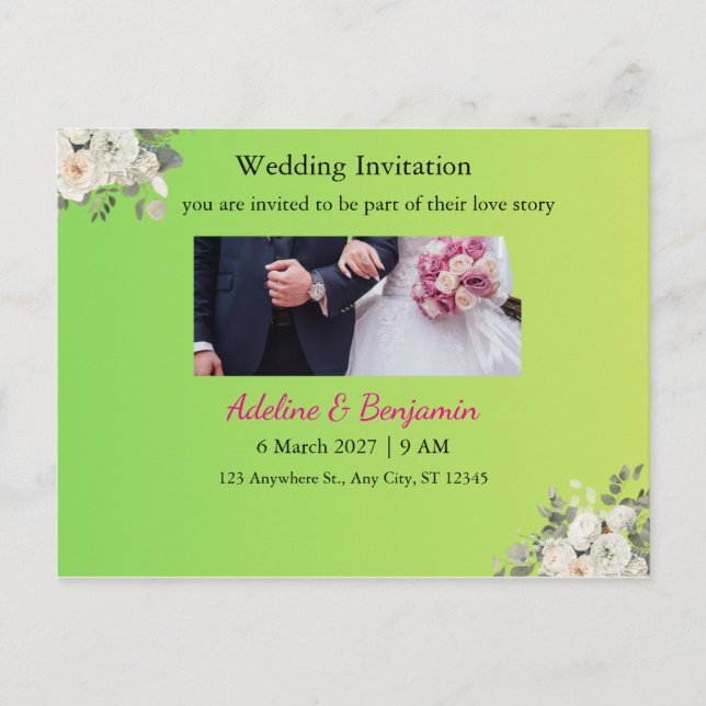 Romantic Wedding Invitation Postcard – Elegant & T (Front)