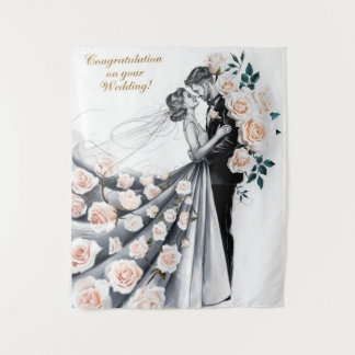 Romantic Wedding Kiss with Floral Dress #1 Tapestry