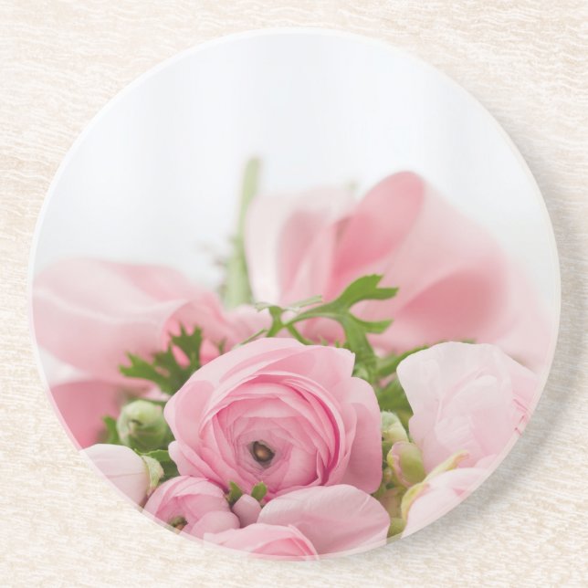 Romantic Wedding Love Soft Pink Flower Bouquet Coaster (Front)