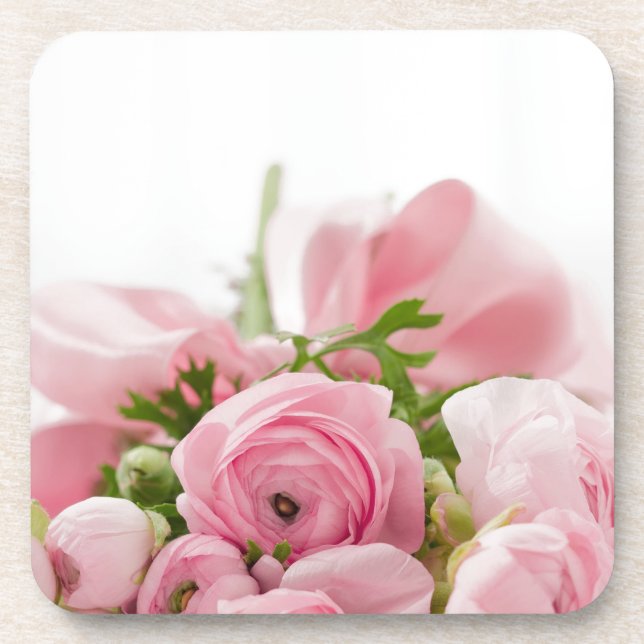 Romantic Wedding Love Soft Pink Flower Bouquet Coaster (Front)