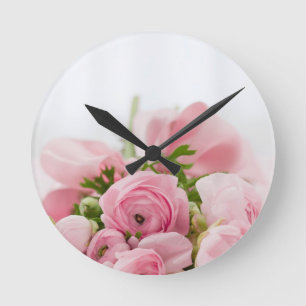Romantic Wedding Love Soft Pink Flower Bouquet Round Clock