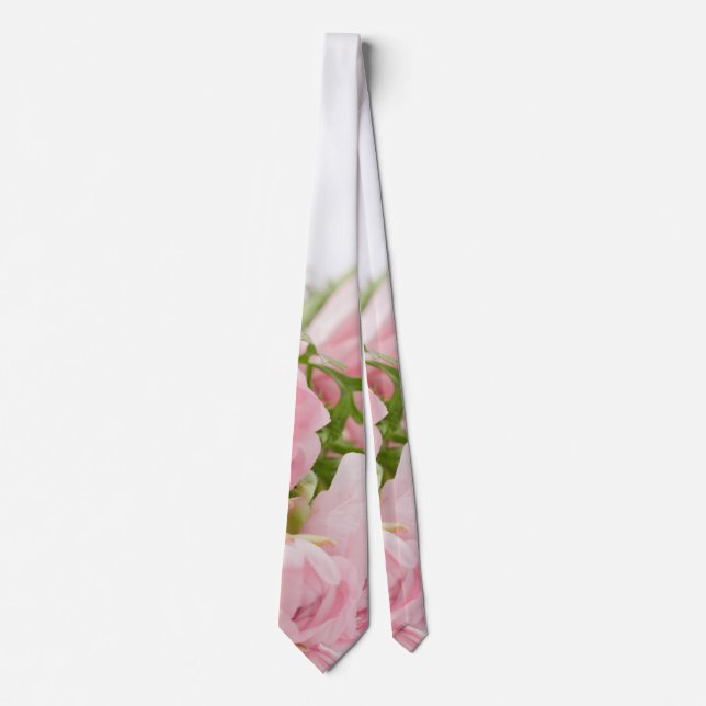 Romantic Wedding Love Soft Pink Flower Bouquet Tie (Front)