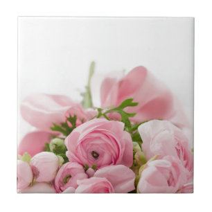 Romantic Wedding Love Soft Pink Flower Bouquet Tile