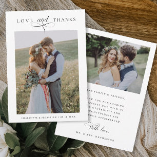 Romantic Wedding Love & Thanks 2 Photo Thank You Card