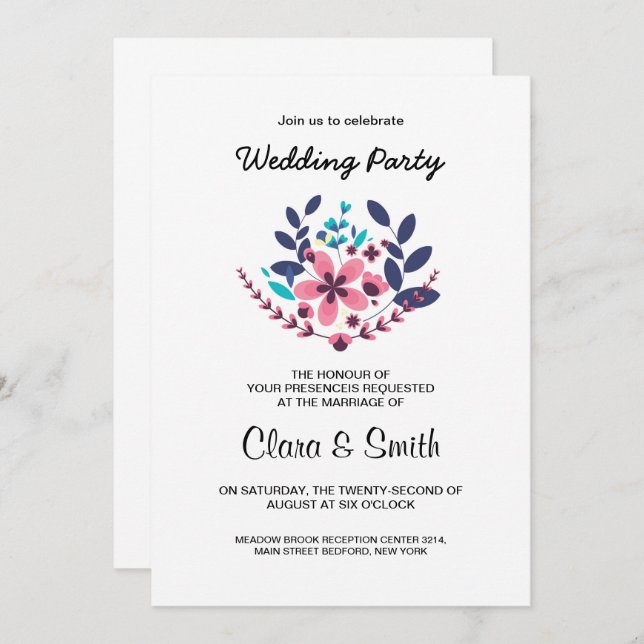 Romantic wedding party invitation (Front/Back)