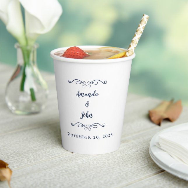 Romantic Wedding Party Reception Chic Blue Custom Paper Cups (Insitu)