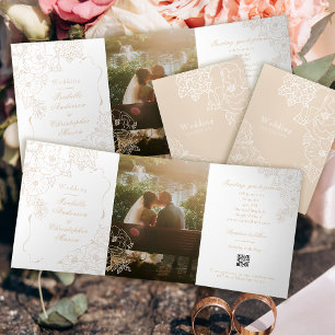 Romantic Wedding Peonies Delicate Ivory White Tri-Fold Invitation