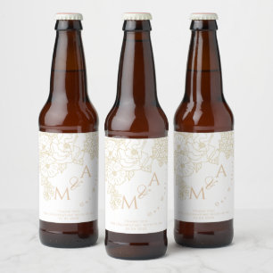 Romantic Wedding Peonies Ivory White Beer Bottle Label